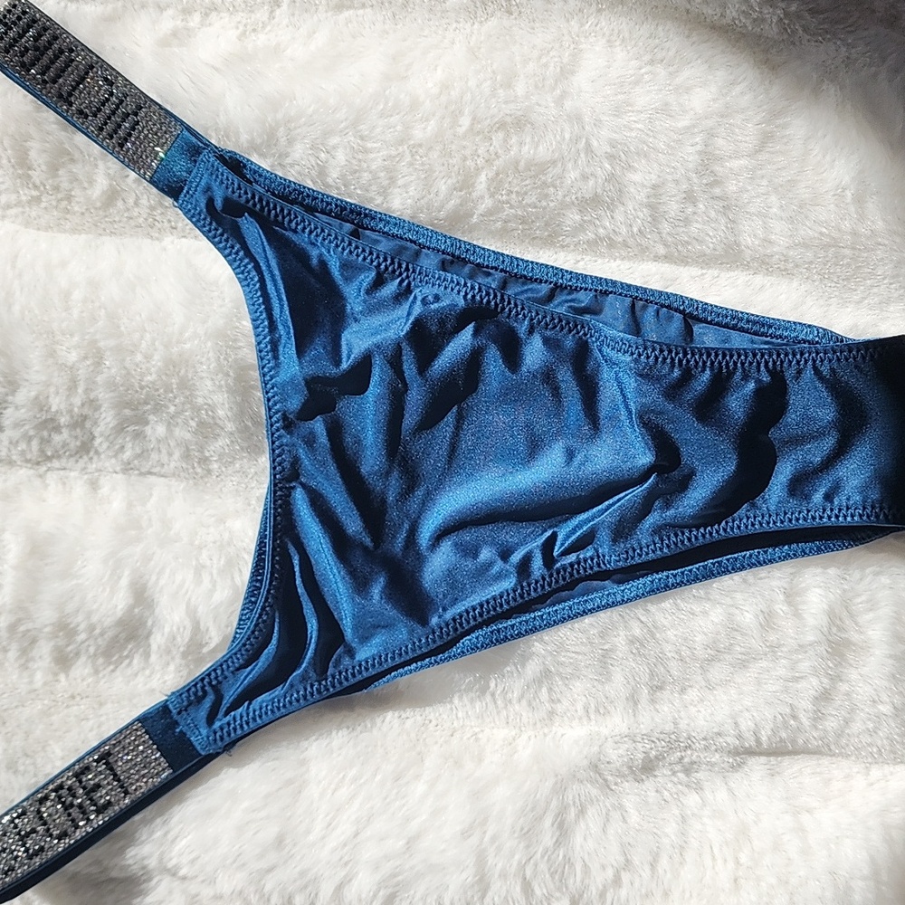 Very Sexy Brazillian Style Panty Teal Bikini Bottom with Rhinestone Straps. M